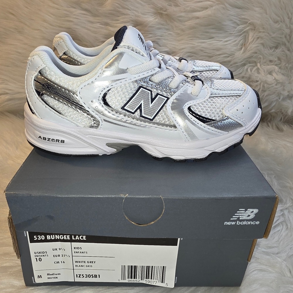 New Balance 530 Bungee Sneakers – Kids' Size 10 — White/Silver